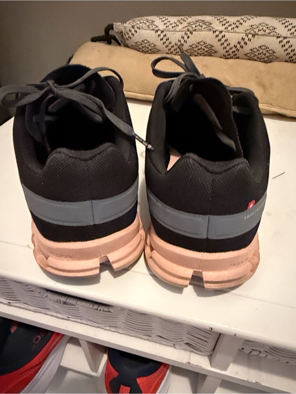 On Running Women's Sneakers in Dark Gray with Peach Sole - Picture 5 of 9